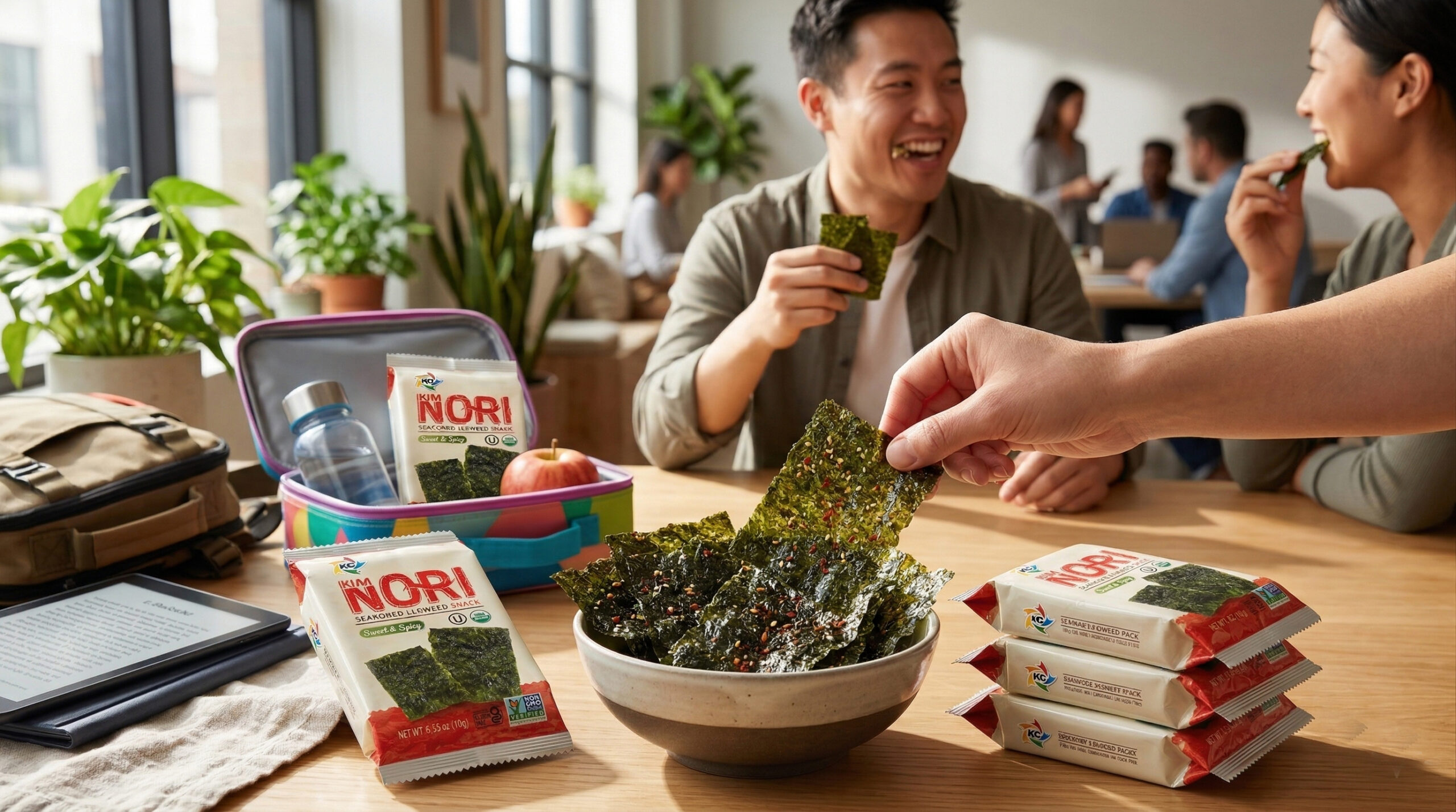 Kimnori Organic Sweet & Spicy Seaweed Snack Packs - Healthy Lunchbox and On-the-Go Crunchy Nori Superfood