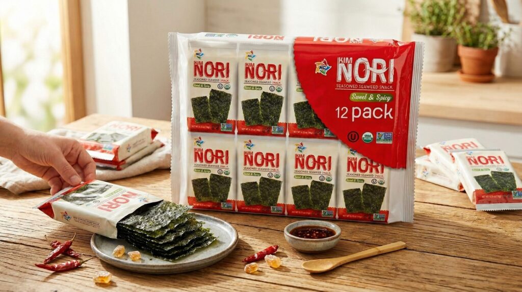 Kimnori Organic Sweet & Spicy Seaweed Snack 12 Pack Bulk Box - Made in USA