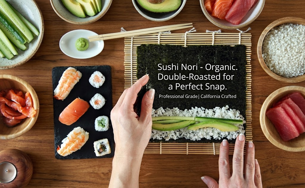 Professional sushi rolls at home using Kimnori organic double-roasted sushi nori sheets