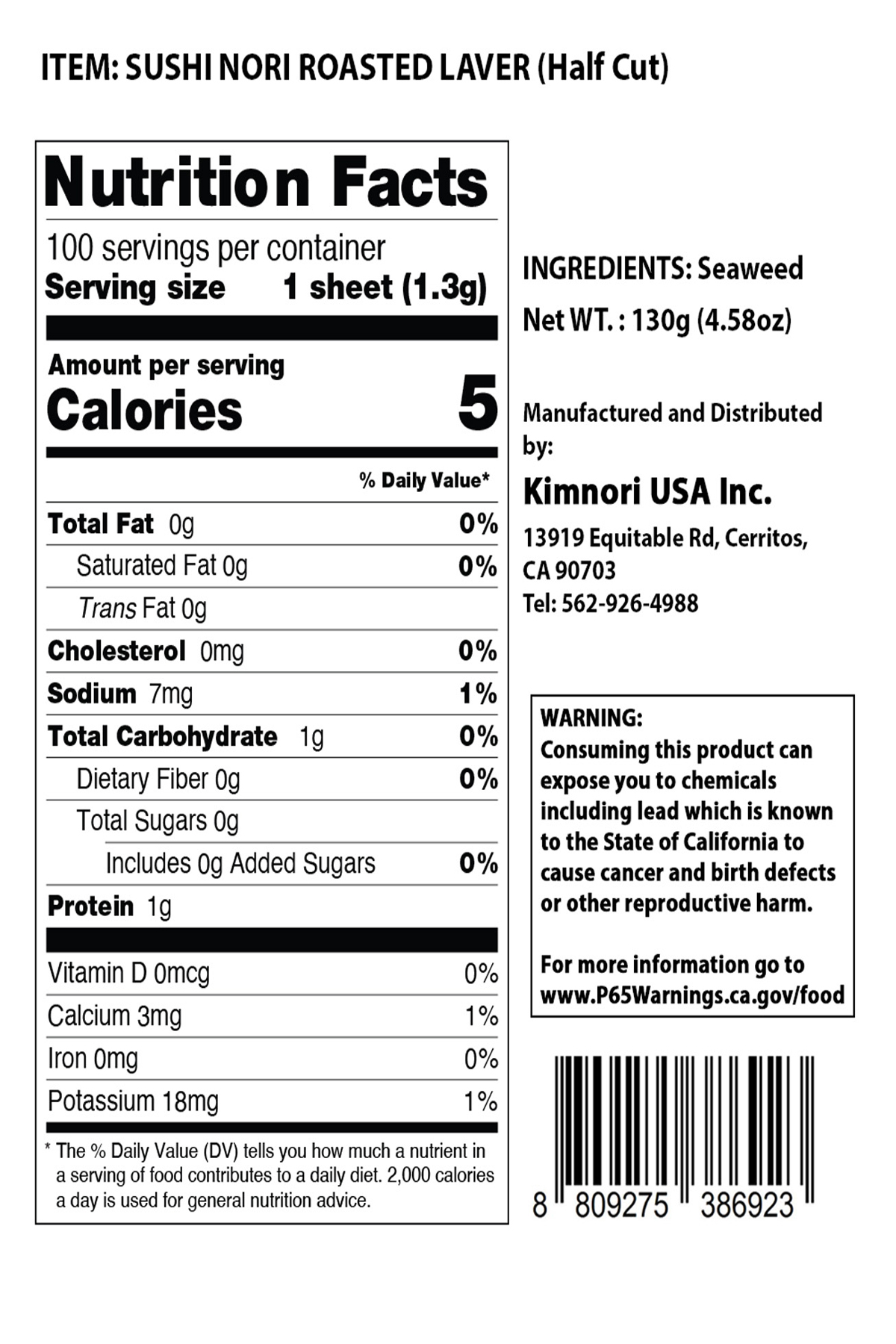 Half 100 Sheet labeling NFS and Cali 65 Prop