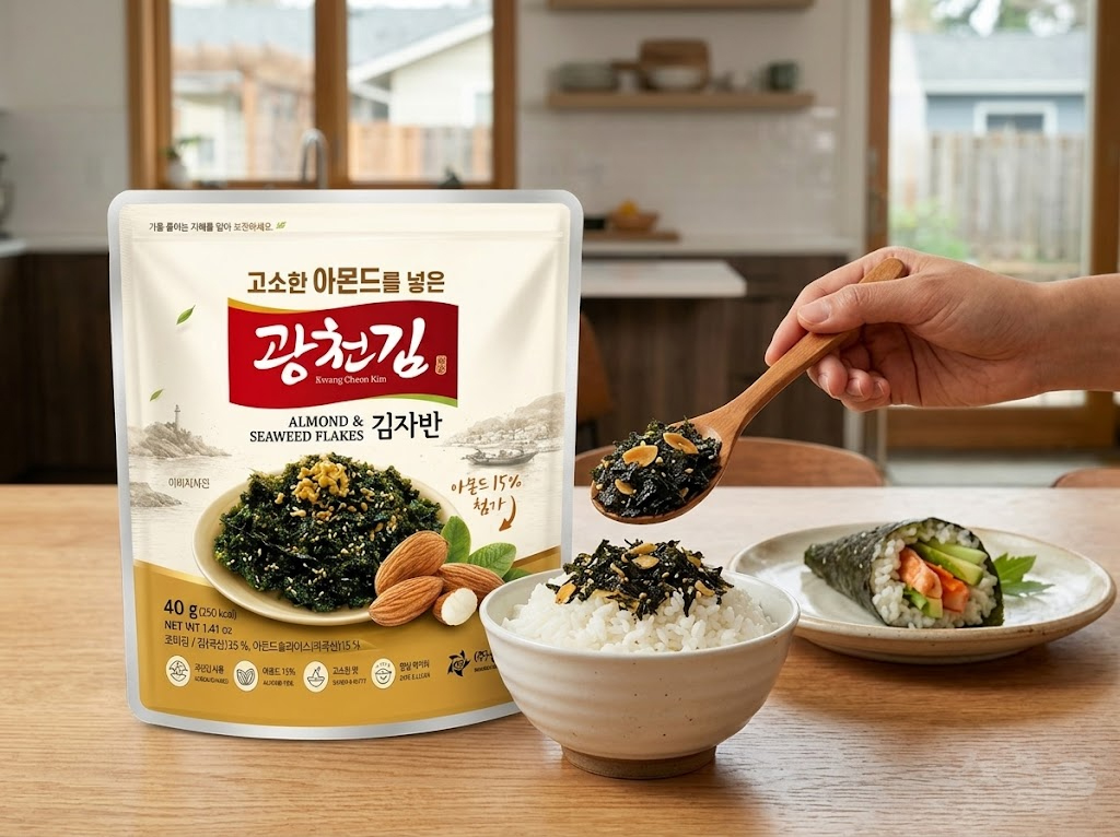 korean seaweed-flakes almond topping rice bowl gluten free
